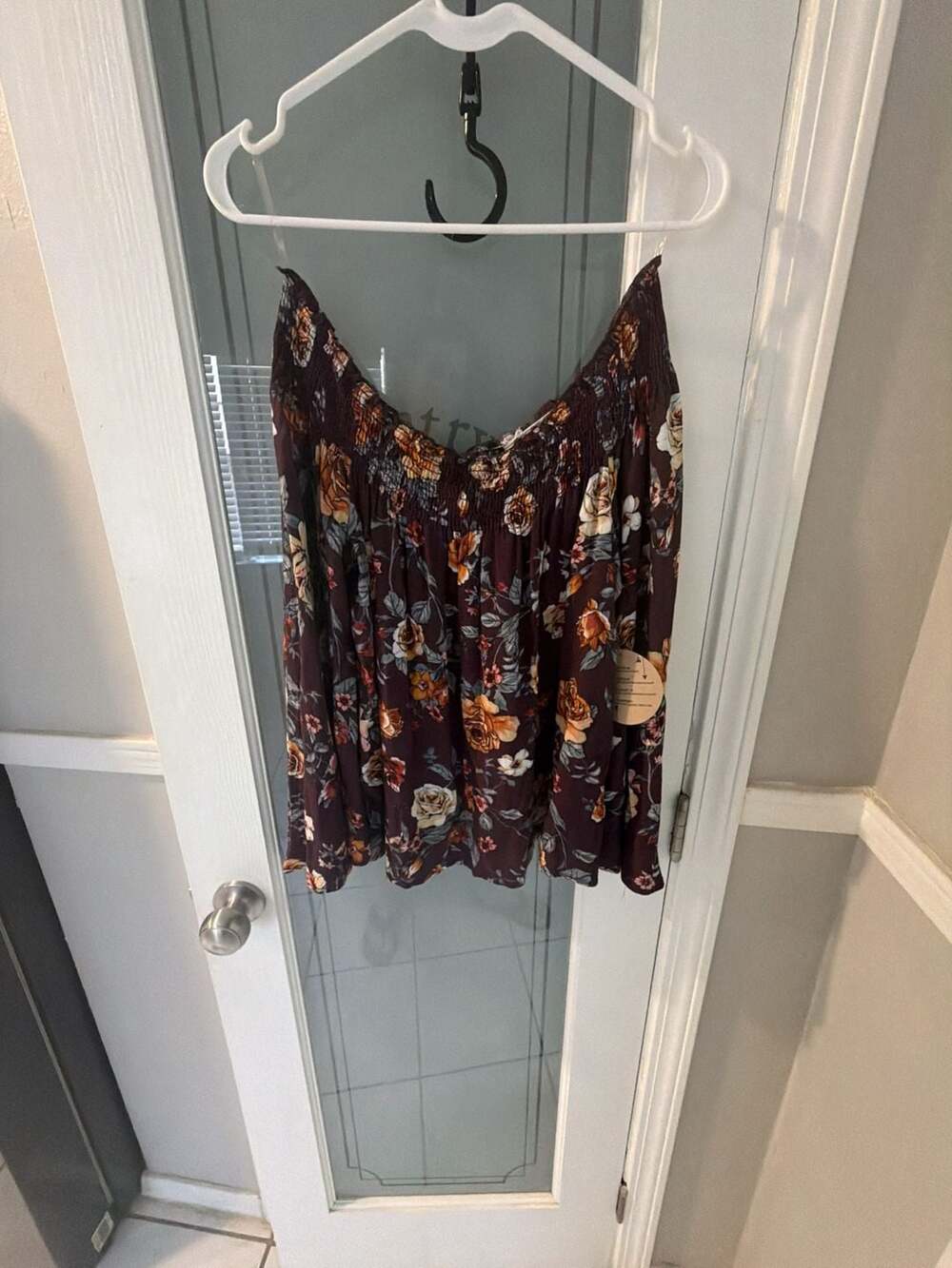 Gypsies & Moondust Women's Floral Off-Shoulder Smocked Blouse Burgundy Size XL
